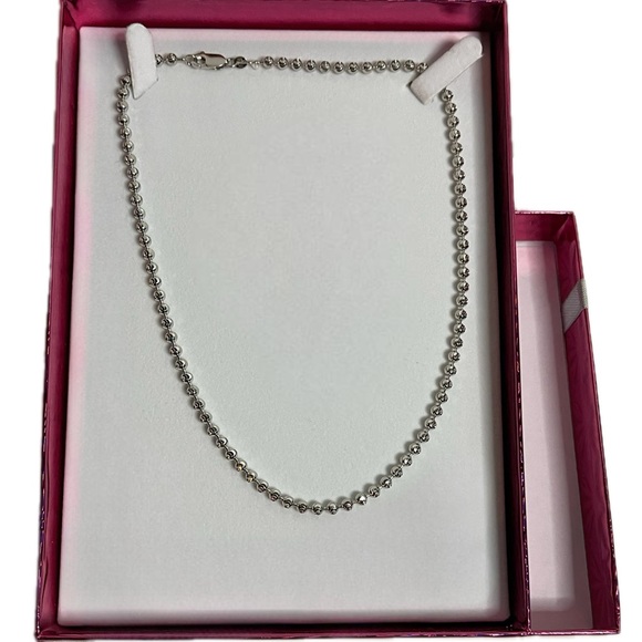 NWT Elegant Moon-Cut Solid 14kg White Gold Ball Necklace 2mm/16inch length - Picture 2 of 5